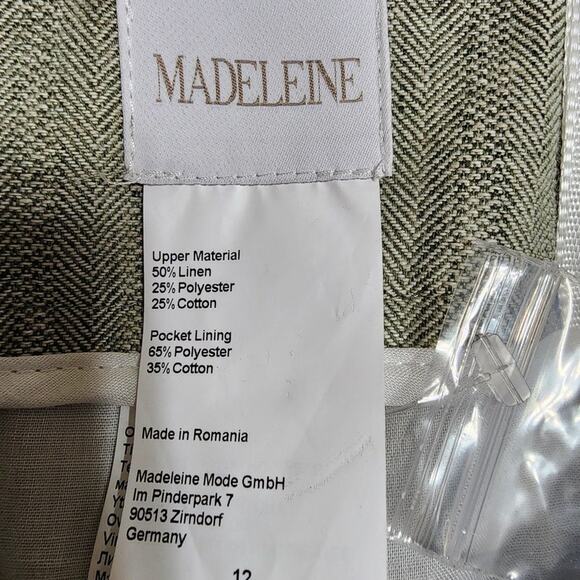 MADELEINE Linen Herringbone High Waist Wide-Leg Pants Size 12 - Picture 9 of 12